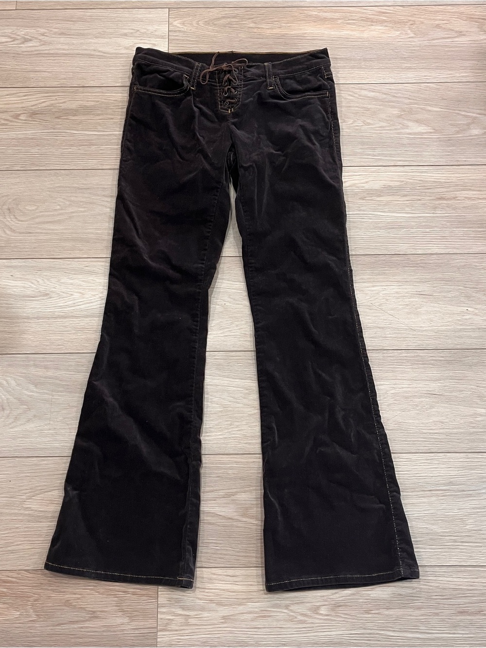 Y2K Brown Corduroy Lace Up Flare Pants Size 28/32 Western Indie Grunge